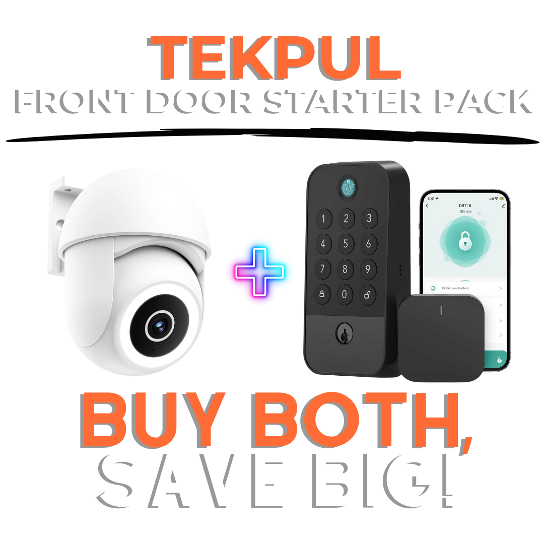 Tekpul Front Door Starter Pack — 5MP Outdoor Camera + Smart WiFi Door Lock